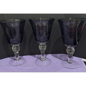 Artland Iris Plum Purple Wine Water Glasses Hand Blown Goblets Set of 3